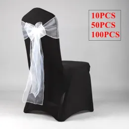 Skrzydła 50pcs organza krzesło Sashes Wedding Chair Cover Sash Tie Bow for Event Paty Świąteczny obiad dekoracja