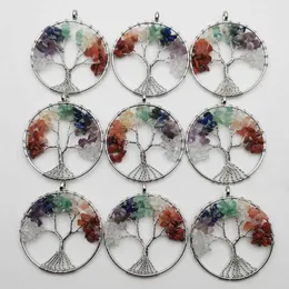 Fashion charm Tree of Life 50MM 12pcs lot Tree Chakra Reiki Healing Natural Stone Pendant for Jewelry making whole 210720269w