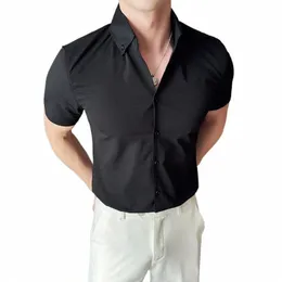 summer Short Sleeve Shirts For Men British Style High Quality Busin Casual V Neck Men's Social Shirt Dr Slim Fit Work Wear 19Gd#