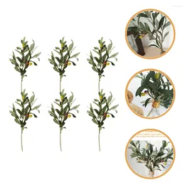 Flores decorativas 6 pcs ramo de oliveira artificial planta ramos domésticos para vasos árvore falsa