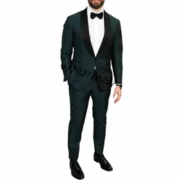 Abiti da uomo per la cerimonia nuziale Slim Fit smoking dello sposo scialle bavero formale abiti da uomo giacca giacca pantaloni due pezzi Costume Homme C7zr #