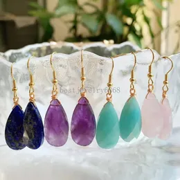 Elegant Natural Crystal Earring for Women Shining Long Tassel Water drop Stone Charm Lapis Pink Quartz Purple Crystal Earring Size 13x25mm
