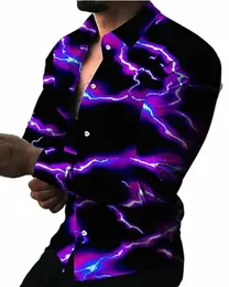 fulmine Camicie hawaiane Camicie stampate in 3D Camicie da uomo Fi Camicia Lg Manica Casual Camicetta da spiaggia Risvolto Busin Abbigliamento da uomo N2YY #