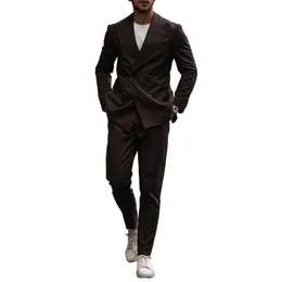 Fi Groom Wear Double Breasted Peaked Lapel Mens Busin 형식 무도회 턱시도 최고의 남자 블레이저 정장 2 조각 재킷+바지 n0oh#