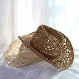 Słomiany Western Cowboy Hoed Ręcznie Made Beach Vilt Zonnehoeden Party Cap Voor Man Vrouw Curling Rand Zon Bescherming Unisex Hat 240320