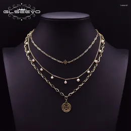 Pingentes Glseevo artesanal multi camada cadeias boho colar para mulheres noivado metal tag pingente jóias de água doce pérola ketting gn0217