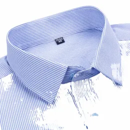 mens Short Sleeve Shirt Busin Casual Classic Plaid Striped Checked Male Social Dr Shirts Purple Blue 5XL Plus Large Size M8XC#