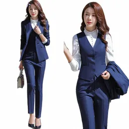 Conjunto elegante de 3 peças feminino listrado calça formal ternos para escritório senhora busin uniforme de trabalho jaqueta colete calças roupas f24T #
