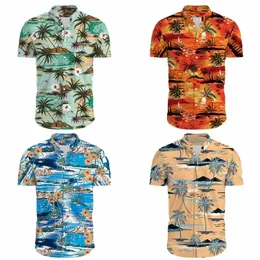 праздничная карнавальная гавайская рубашка с коротким рукавом для мужчин, летние мужские гавайские рубашки, повседневная пляжная рубашка с принтом тропических растений, мужская рубашка Aloha E3hd #