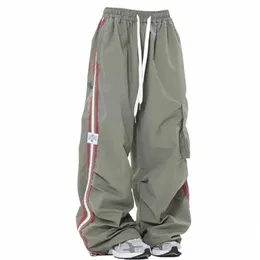 Y2K Kpop Kargo Pantolon Kadınlar Çizme Cepleri Geniş Bacak Şık Punk Pantolon Bol Striped Spor Sweatpants Paraşüt Jogger Pantolon D3oo#