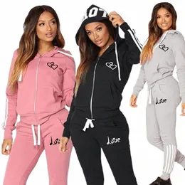 fi Mulheres Track Suits Sports Wear Jogging Suits Ladies Hooded Tracksuit Set Roupas Hoodies + Sweatpants Sweat Suits P2kV #