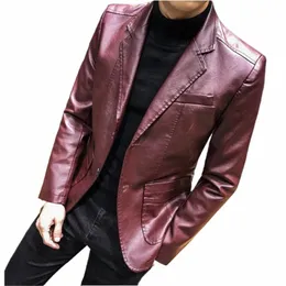 Fi Мужской костюм из искусственной кожи в Корейском стиле Осенняя кожаная куртка Байкерское пальто из искусственной кожи Пиджаки Пальто Плюс размер S-5XL B2IN #