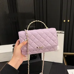 24p Woc Manico a diamante Borsa di lusso Borsa a tracolla da donna alla moda Borsa a tracolla in pelle con lettera C incisa con diamanti Borsa a tracolla con catena Matelasse Borsa per trucco Sacoche 19 cm