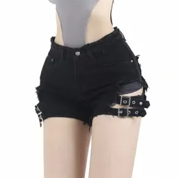 2023 Summer Vintage Trend Hot Girls Harajuku High Waisted Irregular Denim Shorts Goth Rock Sexy Women Shorts Slimming Versatile 81No#