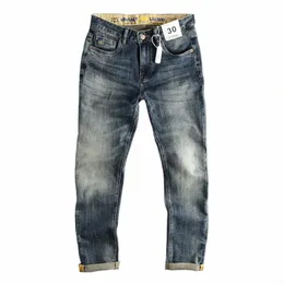 Bordado Retro Jeans Masculino High-End Qualidade Roupas Masculinas Slim-Fitting Pequeno Reto Fiable All-Match Youth Calças I6tE #