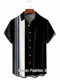 new Men Summer Hawaiian Vacati Shirt Casual Stylish Clothing Male Butt Lapel Collar Shirt Fi Geometric Print Shirt D6v1#