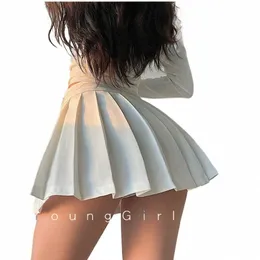 Zoki Pleated Skirt with Shorts women sexy high waist不規則な白い黒い黒いa-line gyaru tennis extreme mini Skirt School j3lt＃