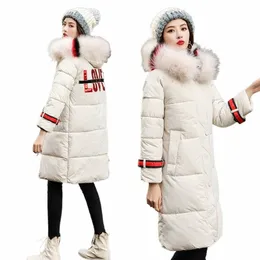 Abbigliamento donna Piumini caldi Collo di pelliccia grande Cappotto dritto con cappuccio Semplicità Baggy Lg Piumino imbottito Capispalla invernale K2bN #