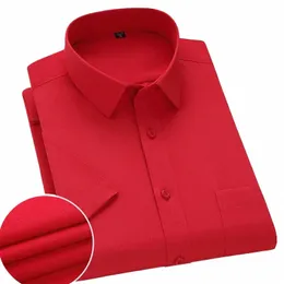 رجال مخطط مصلح القميص القصيرة القصيرة الصيفية Busin Busin Red Twill Plain Dr الحزب الاجتماعي حفل الزفاف