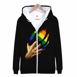 Mão e Lgbt 3D Homens Mulheres Hoodie Moletons Gay Love Gay Rainbow Flag Zipper Treino Menino / Meninas Casacos Feminino Masculino Hoody L1GV #