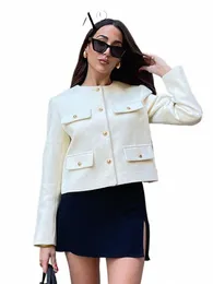 trafza 2024 Spring New Fi Woman Bomber Jacket Butt Wild Pocket Women's Coat O Neck Chic Female Outerwear Street Cardigan o3w5#