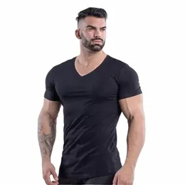 marka Summer Cott T-shirt mężczyzn V-dec Design Slim Fit Soild Sports T-shirts Męskie topy koszulka krótkiego rękawu dla mężczyzn 277D#