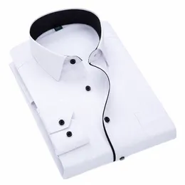 Czarno-biała patchwork LG Sleeve koszula męska Busin Office Coth Shirt Sky Blue Slim Fit Camisa/Chemise S-5xl Q0NB#