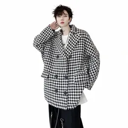 Syuhgfa elgance الذكور بليزرز مزدوجة الدعوى الصدر معطف الكورية النمط الوسيم من الصوف الرياح الرياح في الخريف ملابس الشتاء 18WW#