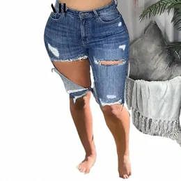 Kadınlar Plus Street Street Fringe Swesty Skiny Diz Uzunluğu Denim Pant 5xl Yaz Erkek Arkadaşı Yırtık Beşinci Kot Grunge Bermudas G5E3#