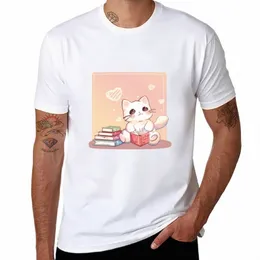 Novo Pastel Kawaii Biblioteca Gato T-Shirt personalizada t camisa simples fã de esportes camisetas roupas kawaii t camisa para homens Q7D3 #