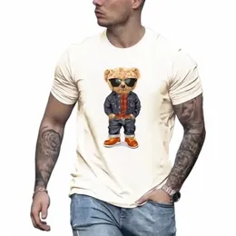 Cool Teddy Bear Мужская модная футболка для лета на открытом воздухе, повседневная эластичная футболка с круглым вырезом и короткими рукавами, стильный топ с графическим рисунком v8Gz #