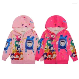 Jackor 100-140 cm droppskepp Oddbods Kawaii Animation 3D Tryckt Spring Autumn dragkedja Huven yttre kläder för flickor