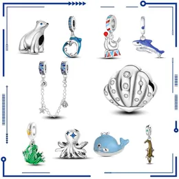 925 Silver Fashion Ocean Wind Dolphin Whale Pendant Beads DIY Bead Hands Charm Chain Necklace Cross Border Wholesale Free Shipping