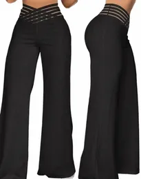 Элегантные однотонные расклешенные брюки Женские прозрачные сетчатые брюки с высокой талией и широкими штанинами Уличная одежда Повседневные офисные женские рабочие брюки J1Gd #