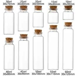 Bottiglie di stoccaggio 10/20 pezzi 10ml 15ml 20ml 25ml 30ml Carino vetro trasparente che desidera con tappo in sughero Vasetti di spezie vuoti Fiale di artigianato fai-da-te