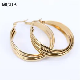 Hoop & Huggie MGUB Stainless Steel Gold Color Earrings 2 Smooth And Frosted Women Fashion Jewelry Whole Real Map LH1891278S
