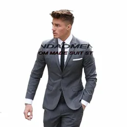 Terno masculino de negócios, 2 peças, padrinho de casamento, smoking, blazer formal, calças, jaqueta de festa, roupa slim fit q7yP #