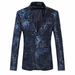 Shenrun Men Floral Blazers Navy Blue Wine Blue Suit Red Suit Jacket Slim Fit Blazer Singer Jackets Host Stage Musician Size M-6XL 97HP#