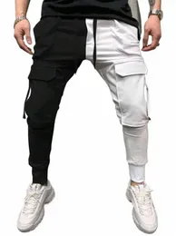 Primavera e outono nova tendência calças esportivas casuais masculinas combinando cor lazer fitn yin yang hip hop calças de carga de rua alta 94h4 #