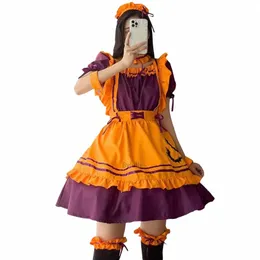 lolita Costume Outfit Dr Lolita Orange and Purple Cosplay Halen Costume Maid Outfit Cute Pumpkin Maid Cosplay for Women t7w3#