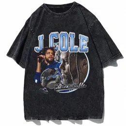J Cole Графическая футболка Винтаж 90-х годов Рэпер Хип-Хоп Негабаритные летние футболки Мужчины Женщины Fi Cott Черная футболка Уличная одежда b1TZ #