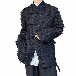 Homens 3D Borla Chinês Butt Stand Collar Solto Casual Vintage Terno Blazers Jaqueta Masculina Fi Mostrar Engrossar Blazer Casaco J7a3 #