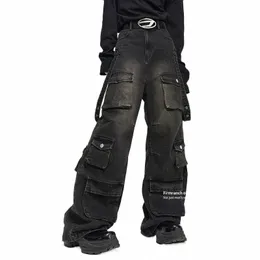 Firmranch Balck Raver Джинсы с несколькими карманами на шнуровке для мужчин и женщин Мешковатые джинсовые брюки Плюс размер Моп Брюки XXXL Бесплатная доставка P3Oa #