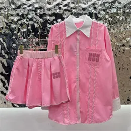 Letter Women Luxury Blouse Shirt Shorts Set Pink Blue Designer Long Sleeve Tops Shorts Outfits Summer Elegant Casual Daily Blouses Shirts Sets