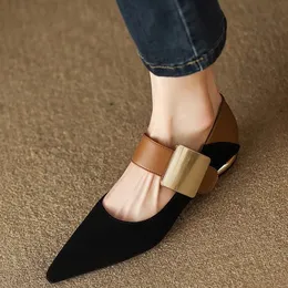 Women Nature Suede High Thick Heels SmallHut Spring Black Apricot Square Toe Pumps Elegant Lady Metal Decoration Shoes 240322