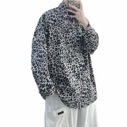 Primavera Autunno uomo modello leopardo manica Lg cardigan camicia Fi casual bello versatile allentato fondo camicia X6vQ #