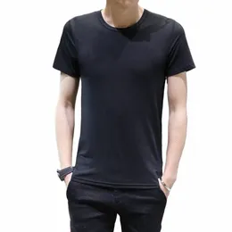 남자 슬림 티셔츠 남자 평범한 티 표준 블랭크 티셔츠 검은 흰색 티 탑 S2JH#