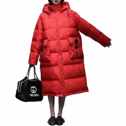 Black Red Warm Parka Down Jacket Women's 2023 Winter New Korean Hooded White Duck Down Coats Female Loose LG Snow Overcoat S9mi#