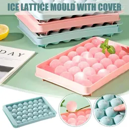 Moldes de cozimento 33 Ice Ball Mold Hockey Mini Maker Cubo Redondo com Tampa Bandeja Caixa Creme Ferramentas de Cozinha