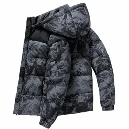 رمادي Camoue Puffer Jacket Men Parket Jackets Winter Outdoor Sports Windbreaker Coats with Hood Men Warm Thare Bated Coat B6VV#